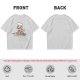 Olive T-shirt with a stressed cartoon cat baking cookies