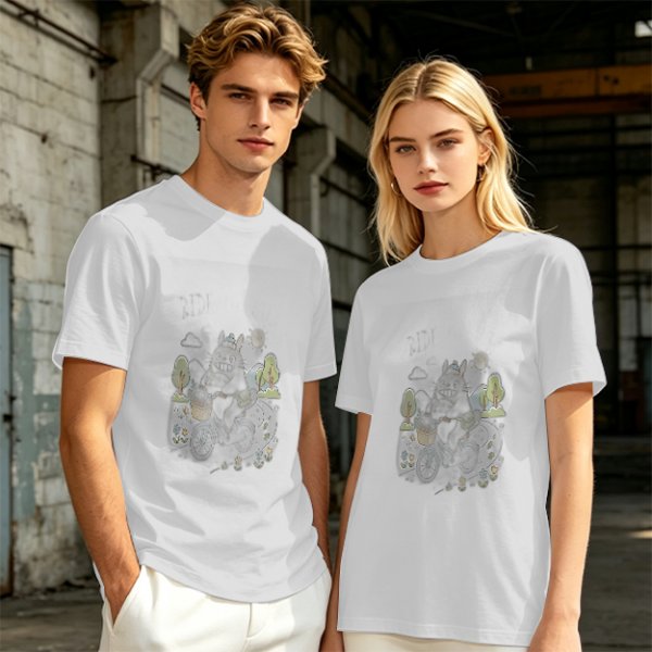 Olive Green Crewneck T-Shirt With Whimsical Graphic Print