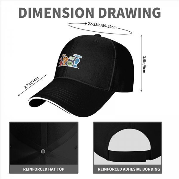 Black baseball cap with cute punctuation characters and speech bubbles