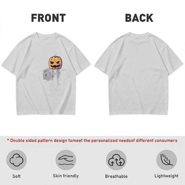 Olive Green T-Shirt with Halloween Jack-o'-Lantern and Skull Print