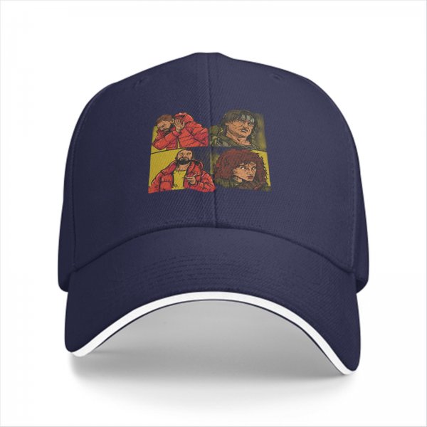 Black Baseball Cap with Four Panel Pop Art Character Print