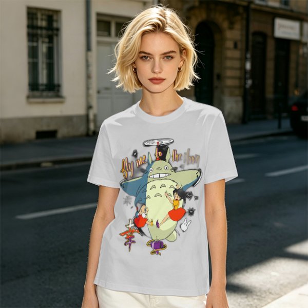 Totoro and Girls Fly Me To The Moon Graphic T-Shirt Design