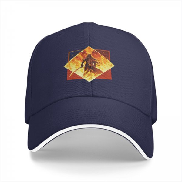 Black Baseball Cap With Fiery Warrior Silhouette Graphic