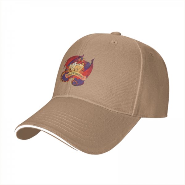 Black Baseball Cap With Dragon D20 Roll Your Destiny Print