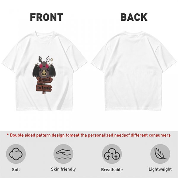 Olive Graphic T-Shirt with Cute Mothman Respect The Locals Print
