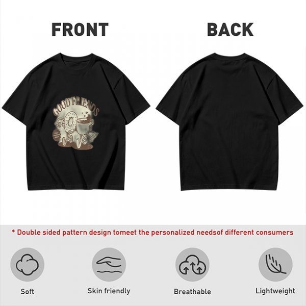 Olive green graphic t-shirt with good friends donut and coffee print