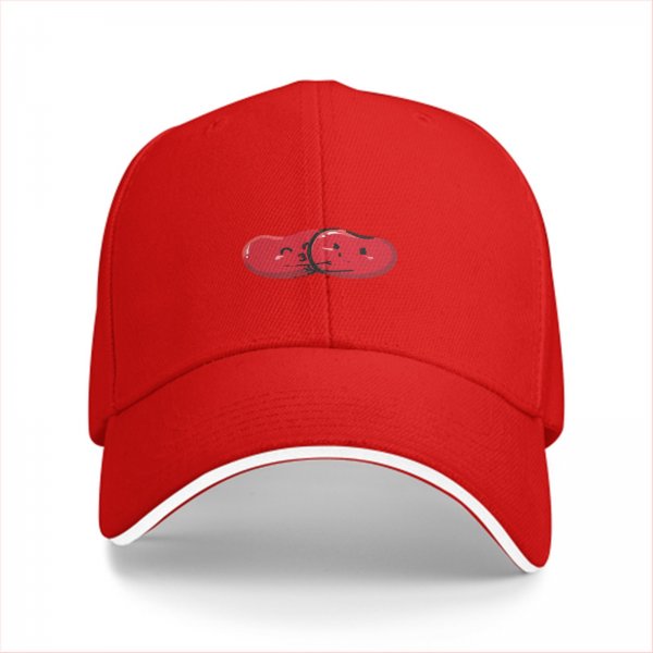 Black Baseball Cap With Red Split Bean Graphic Design