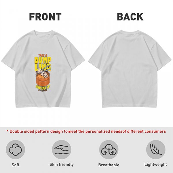 Olive green graphic t-shirt with dumpling pun and steamer illustration