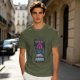 Olive graphic t-shirt with villain character and humorous text print