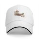 Black baseball cap with playful anthropomorphic coffee cups graphic