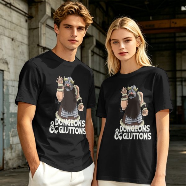 Olive T-Shirt with Dungeons & Gluttons Dwarf Viking Graphic