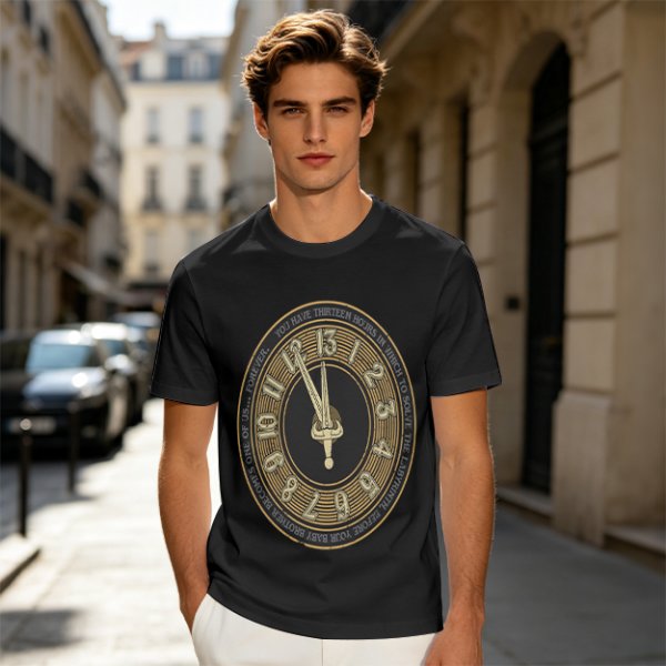 Olive T-Shirt With Thirteen Hour Clock Design