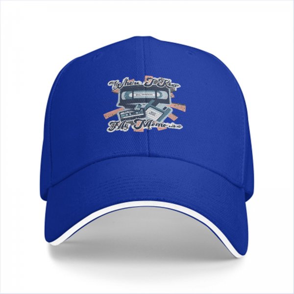 Black baseball cap with retro 90s media graphic print