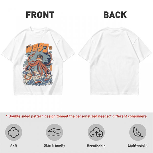 Japanese octopus sushi wave graphic t-shirt design