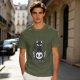 Olive green graphic t-shirt with black cat and skull print