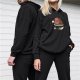 Black Hoodie With Cute Ham And Skull Graphic Print