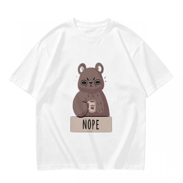 Olive T-Shirt With Grumpy Bear Holding Coffee Mug And 'NOPE' Print