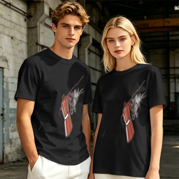 Oversized Olive T-Shirt With Mechanical Hand Holding Gun Graphic