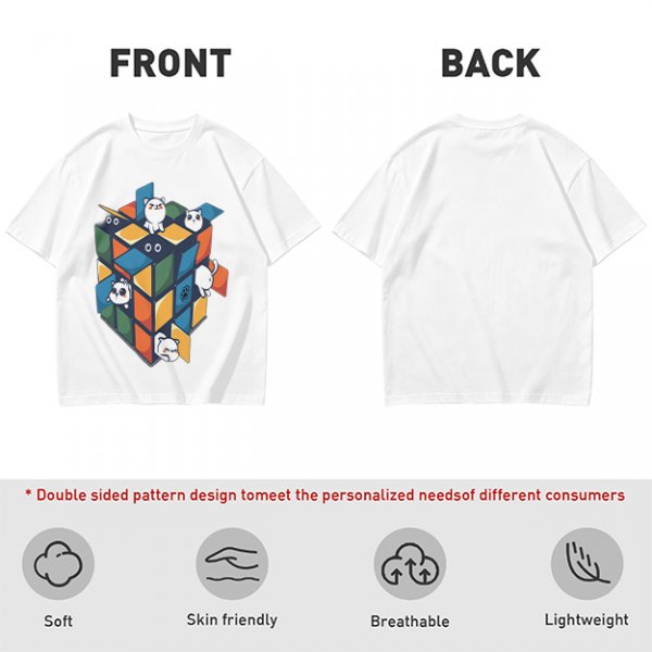 Olive T-Shirt With Cute Cats On A Rubik's Cube Graphic