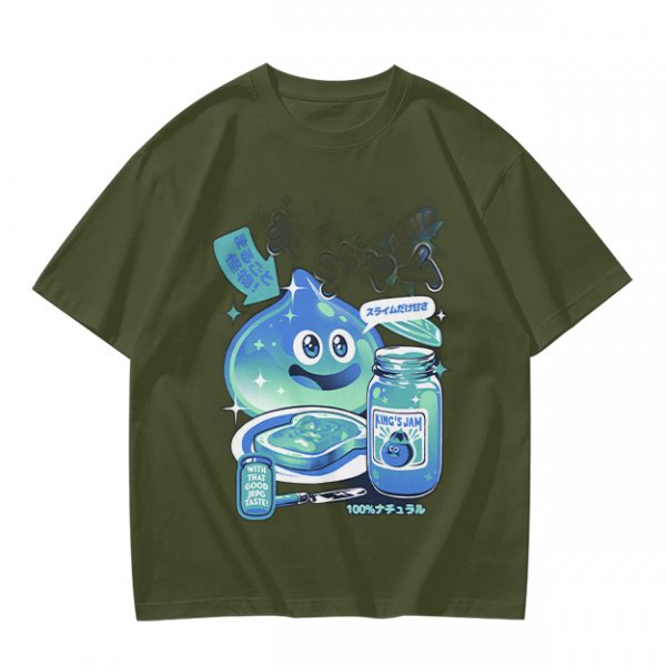 Olive green t-shirt with a slime jam graphic design