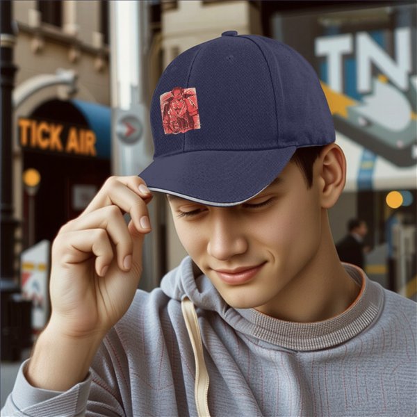 Black Baseball Cap With Red Vintage Warrior Graphic Print