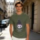 Olive graphic t-shirt with skull tea cup and 'Freaks like me drink tea' text