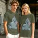 Olive T-Shirt With Embarrassed Gray Cat Graphic Print