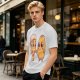 Olive Green T-Shirt With Cute Pizza And Corn Holding Hands Art