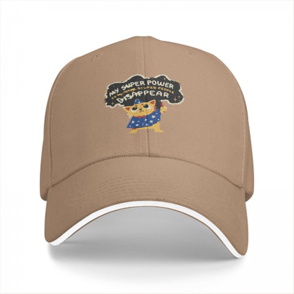Black Baseball Cap With Wizard Cat 'My Super Power Is Making Stupid People Disappear' Print