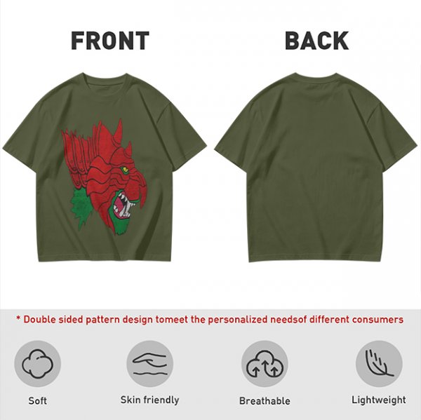 Olive T-Shirt With Fierce Armored Beast Head Graphic