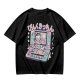 Olive green graphic t-shirt with cute handheld game kitchen art