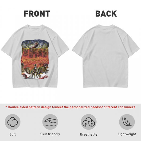 Olive T-shirt with Artistic Swirling Scene Print Featuring a Silhouetted Figure