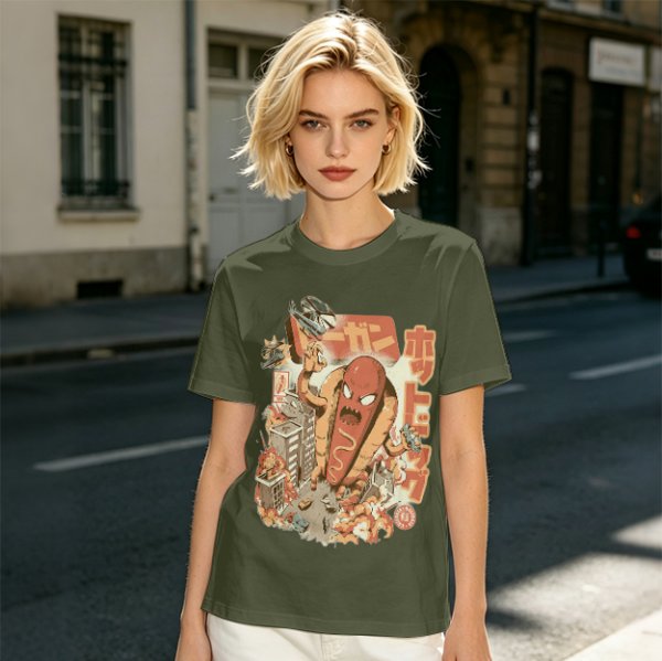 Giant Hot Dog Monster Destroying City Graphic T-Shirt
