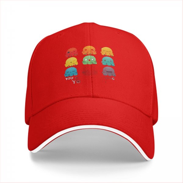 Black baseball cap with colorful emotional octopus graphic print