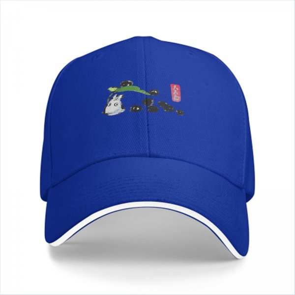 Black baseball cap with small forest spirit and soot sprite graphic