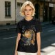 Olive T-shirt with giant cat bus monster and vintage planes graphic