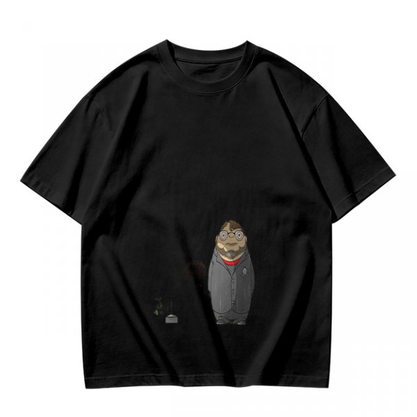 Olive Green T-Shirt With Chibi Bearded Man In Suit Graphic