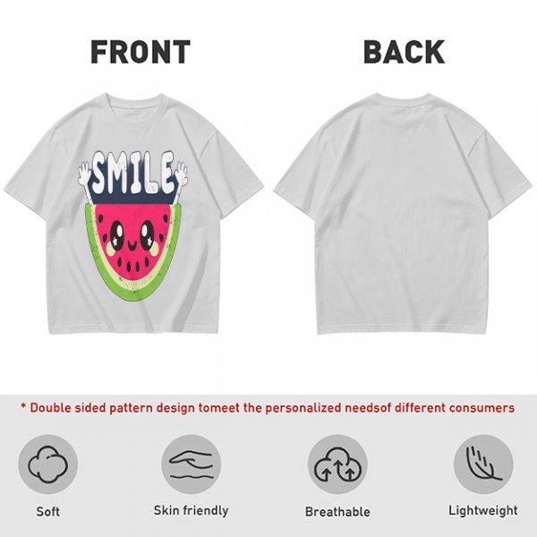Olive T-Shirt With Cute Watermelon Graphic And Smile Text