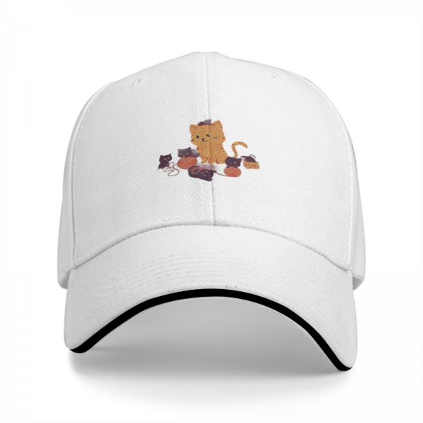 Black Baseball Cap With Cute Kittens And Yarn Balls Print