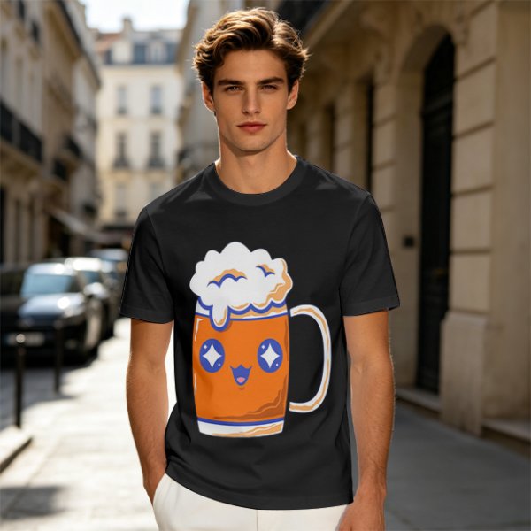 Olive T-Shirt With Cute Kawaii Beer Mug Graphic