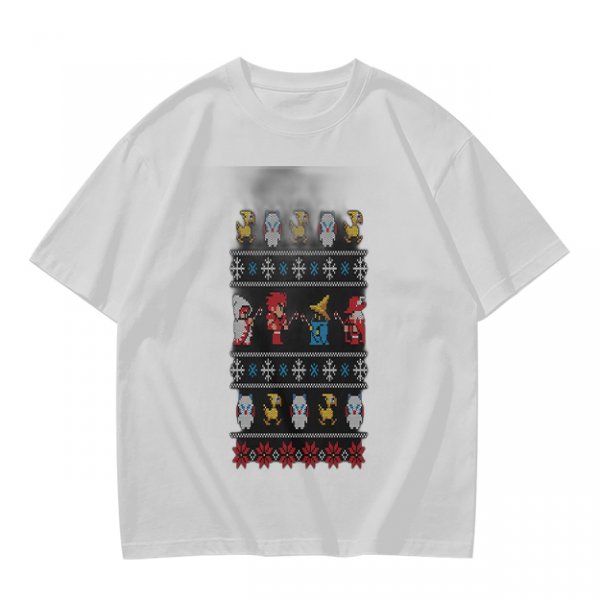 Olive T-Shirt With Final Fantasy Christmas Themed Pixel Art Print