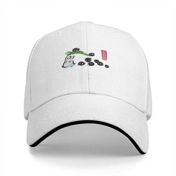 Black baseball cap with small forest spirit and soot sprite graphic