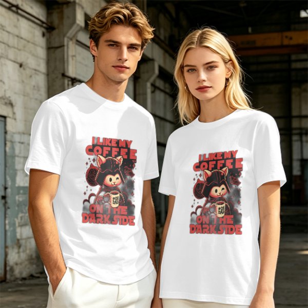 Olive T-Shirt with Cat Darth Vader 'I Like My Coffee On The Dark Side' Print