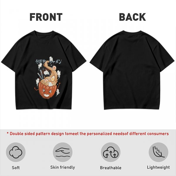 Olive green t-shirt with pumpkin ramen and ghost graphic print