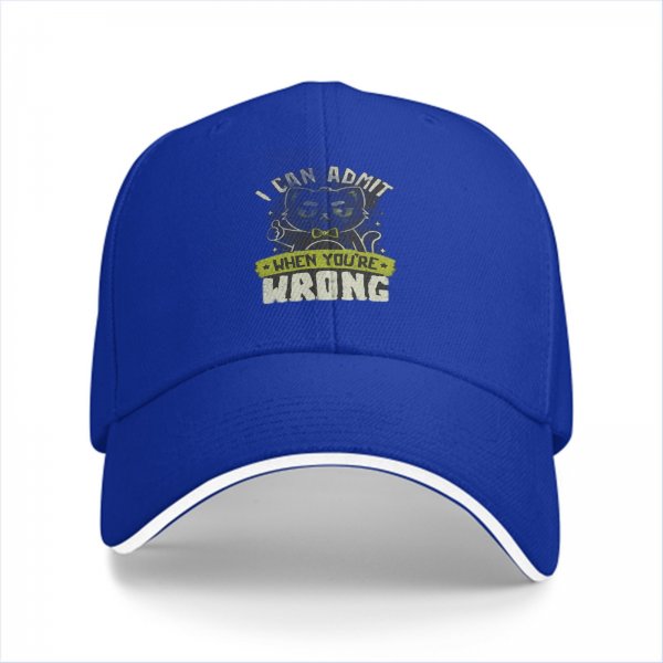 Black baseball cap with funny admitting wrong cat graphic