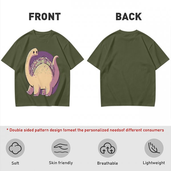 Olive T-Shirt with Cute Brontosaurus Taco Dinosaur Graphic