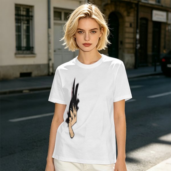 Olive green oversized t-shirt with stylized hand graphic print