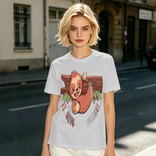 Olive T-Shirt with Cute Sloth 'It Gets Better' Graphic Print