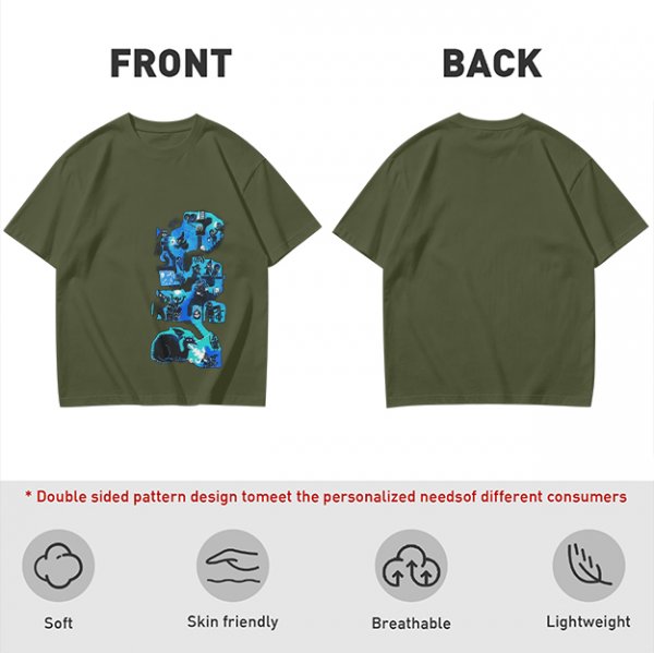 Olive Green T-Shirt with Blue Abstract Graphic Print