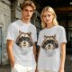 Olive Green T-Shirt With Smiling Raccoon Graphic Print